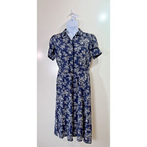 Jason Wu Women's Silk Midi Shirt Dress Size M 10 Blue Floral Coastal Cottagecore